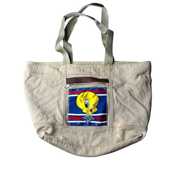 Vintage  90s Warner Bros. Looney Tunes Tweety Bird Sport canvas tote bag - Picture 1 of 12